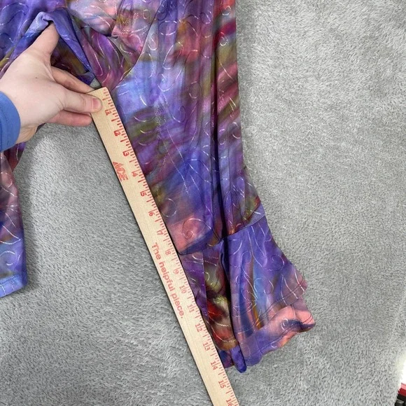 Cocomo Blouse Women XL Purple Tie Dye Bell Sleeve Pleated Henley Boho Whimsigoth - Picture 8 of 9
